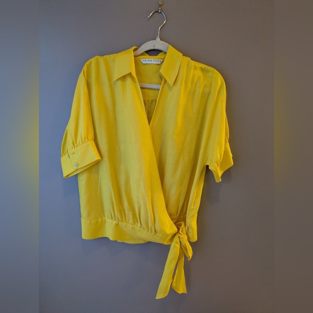 Trina Turk Silk Blend Yellow Wrap Blouse L/XL